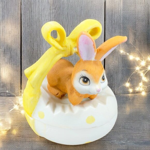 Porcelain Easter Trinket Box Painted Bunny on Easter Egg Trinket Dish Box Lego - Picture 1 of 14